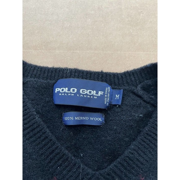 VTG Polo Golf Ralph Lauren Medium Adult Sweater Merino Wool Black Argyle Mens - Picture 2 of 7